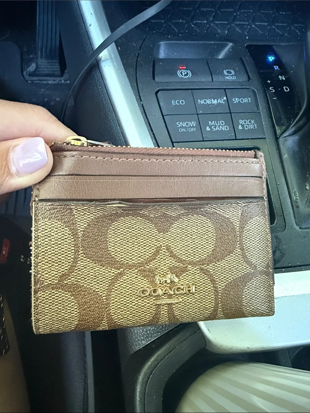Coach Brown Signature Canvas Card Holder with Gold Logo